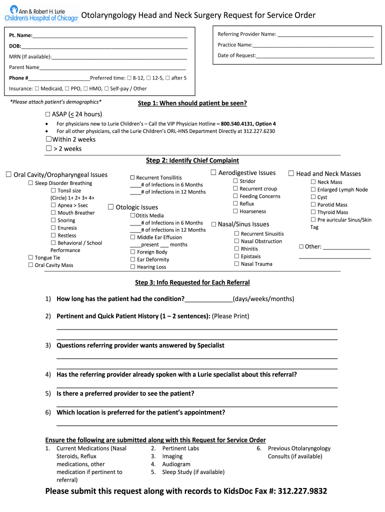 Otolaryngology Head and Neck Surgery Request for Service  Form