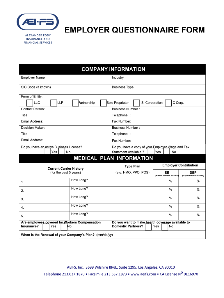 Employer Questionnaire Rev DOC  Form