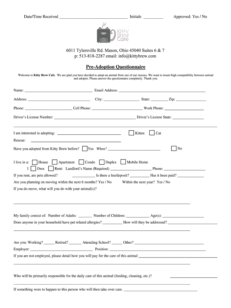 Pre Adoption Questionnaire  Form