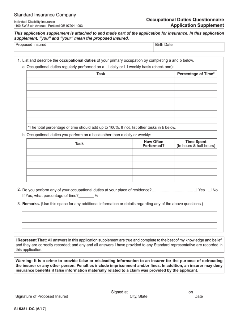  5381dc PDF Occupational Duties Questionnaire Application Supplement Individual Disability DC 2017-2024