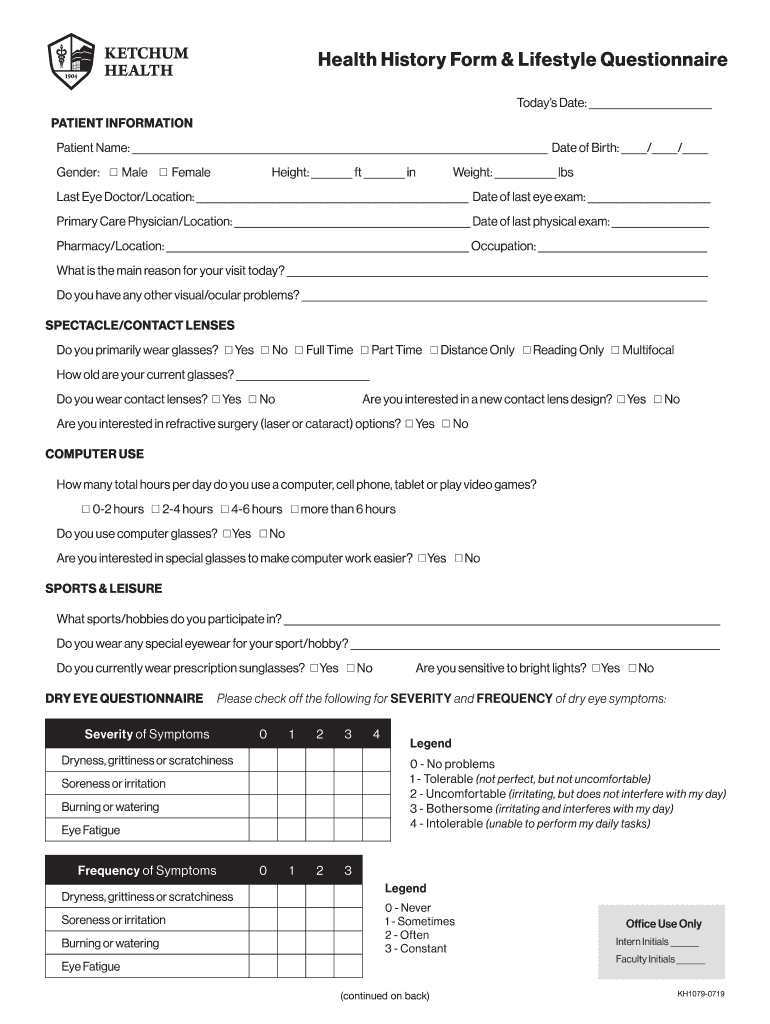 Health History Form &amp; Lifestyle Questionnaire
