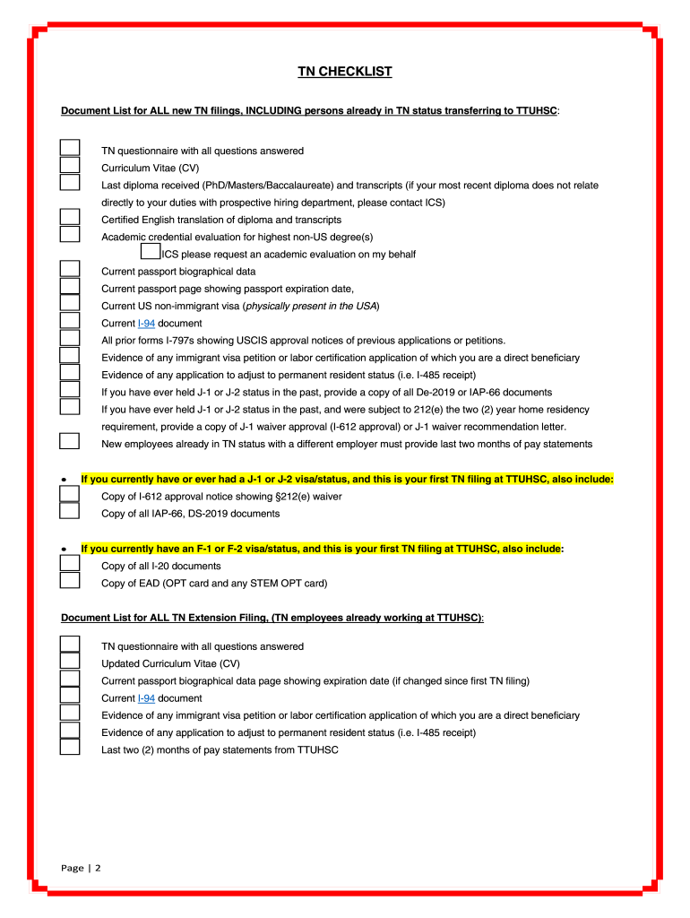  TTUHSC Immigration Questionnaires & FormsTexas Tech 2020-2024