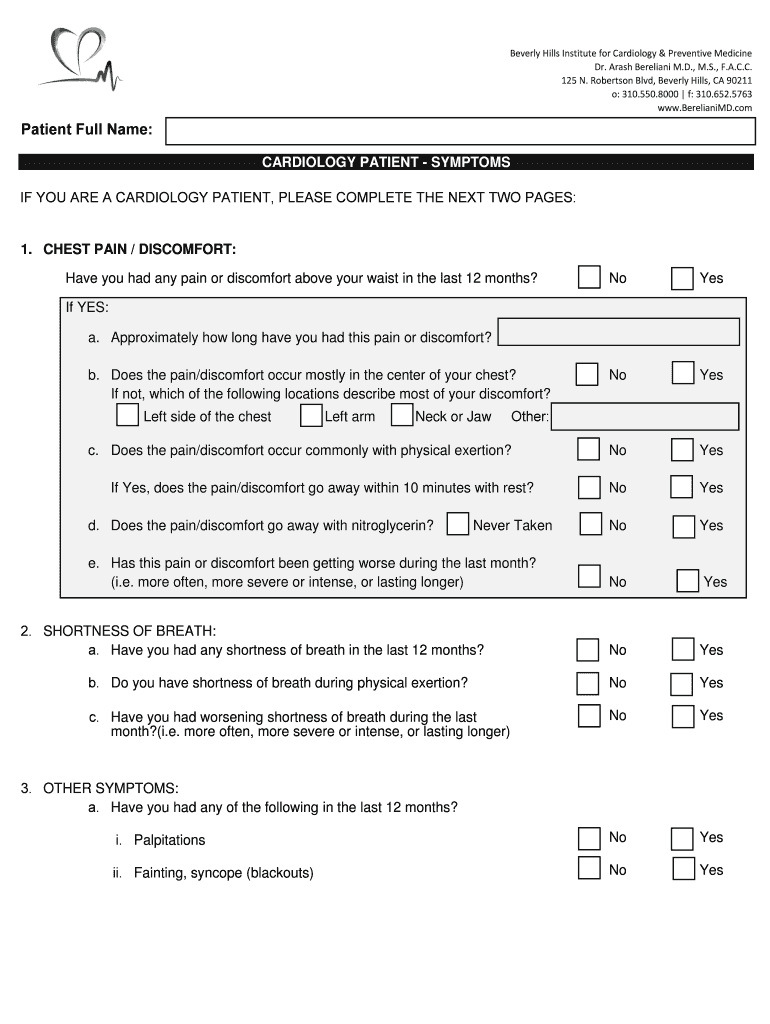Beverly Hills Institute for Cardiology & Preventive Medicine  Form