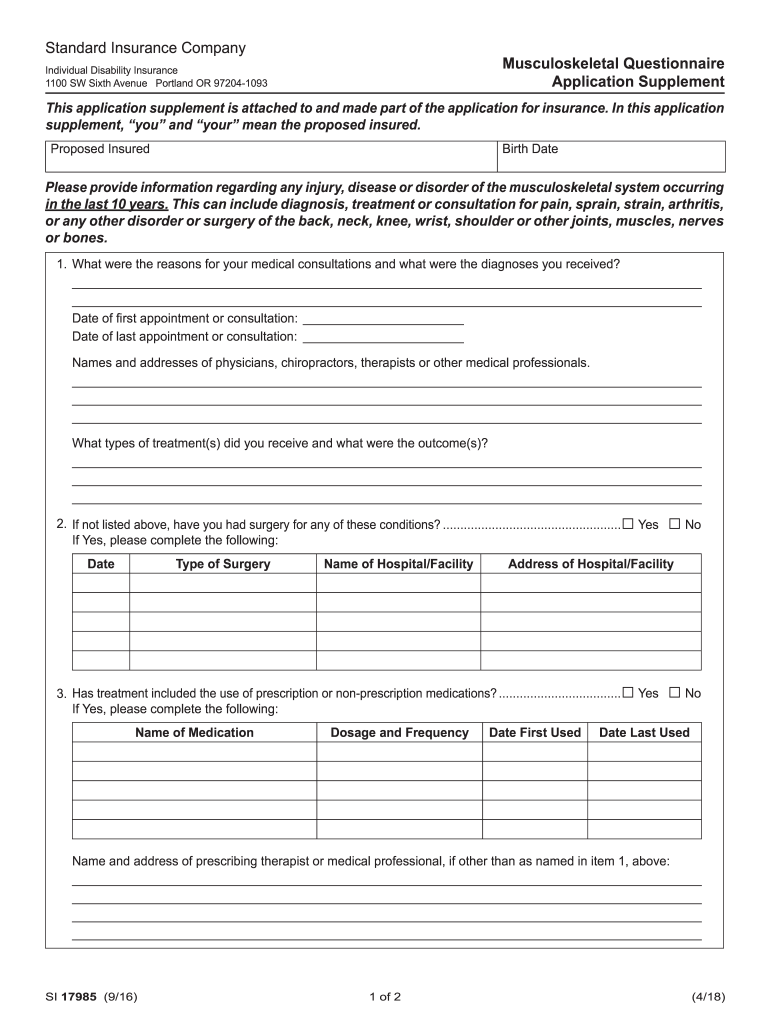  17985a PDF MusculoSkeletal Questionnaire Application Supplement Individual Disability 2018-2024