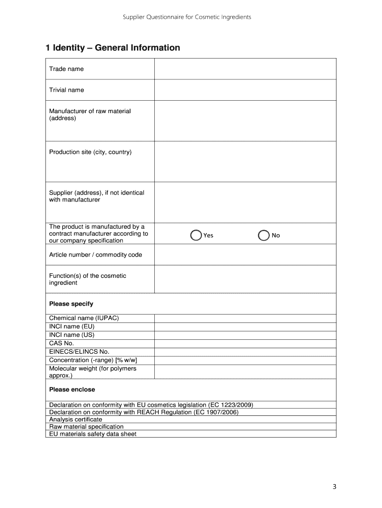 Supplier Questionnaire for Cosmetic Ingredients IKW  Form