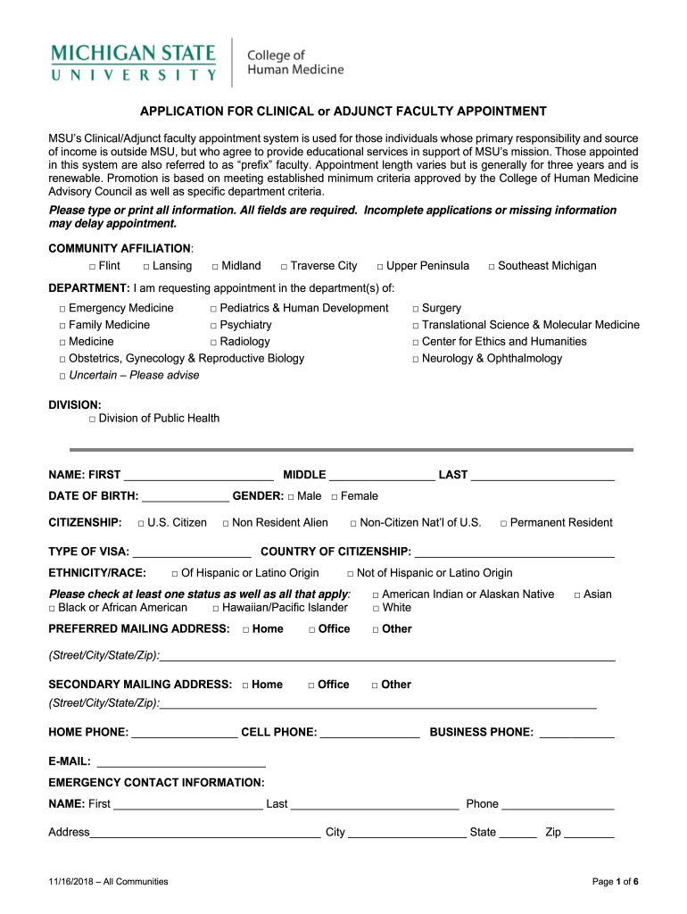 APPLICATION Clinical or Adjunct Faculty Appointment  Form