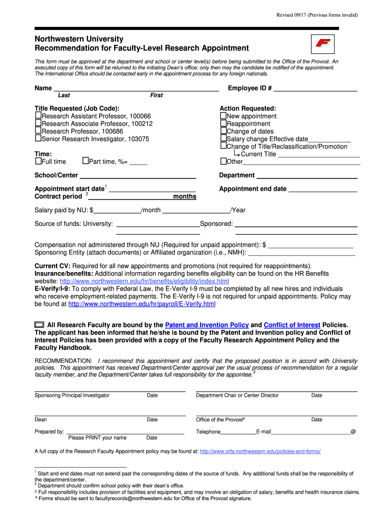  Research Faculty Appointment Action Request Form 2017-2024