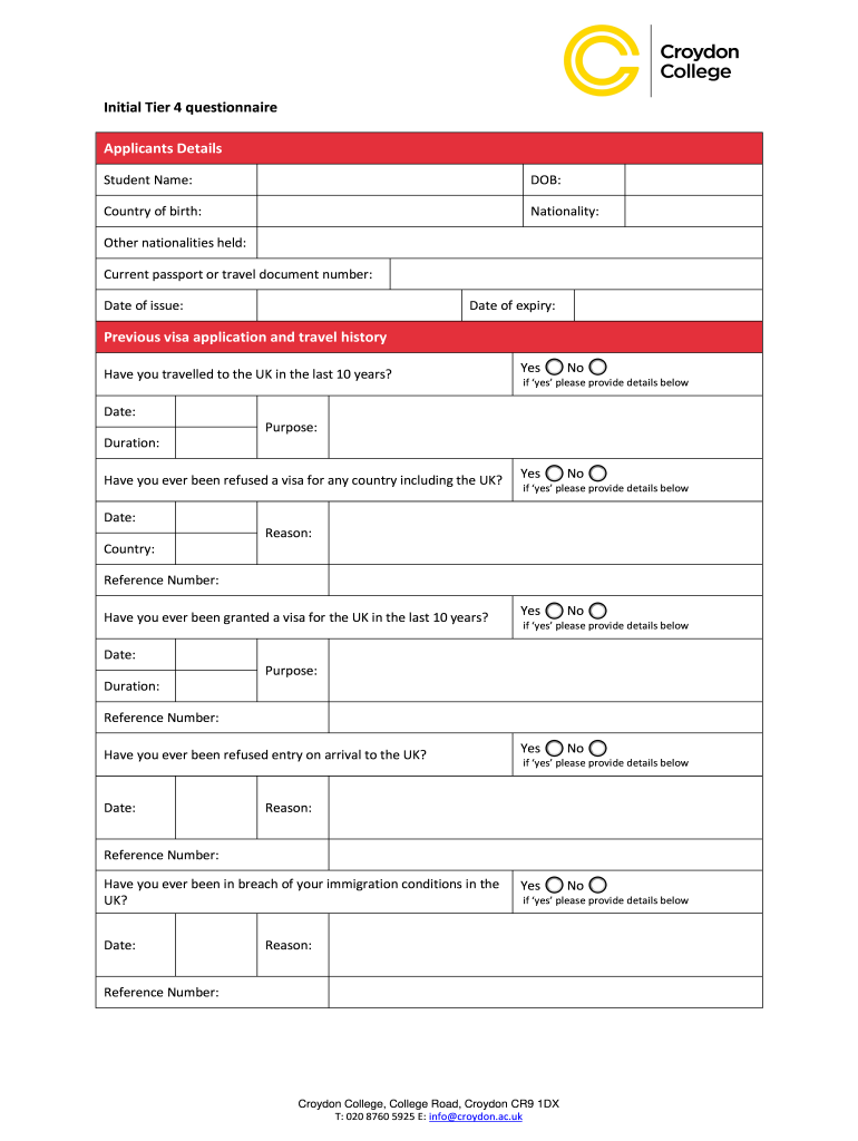 United Kingdom Tier 4  Form