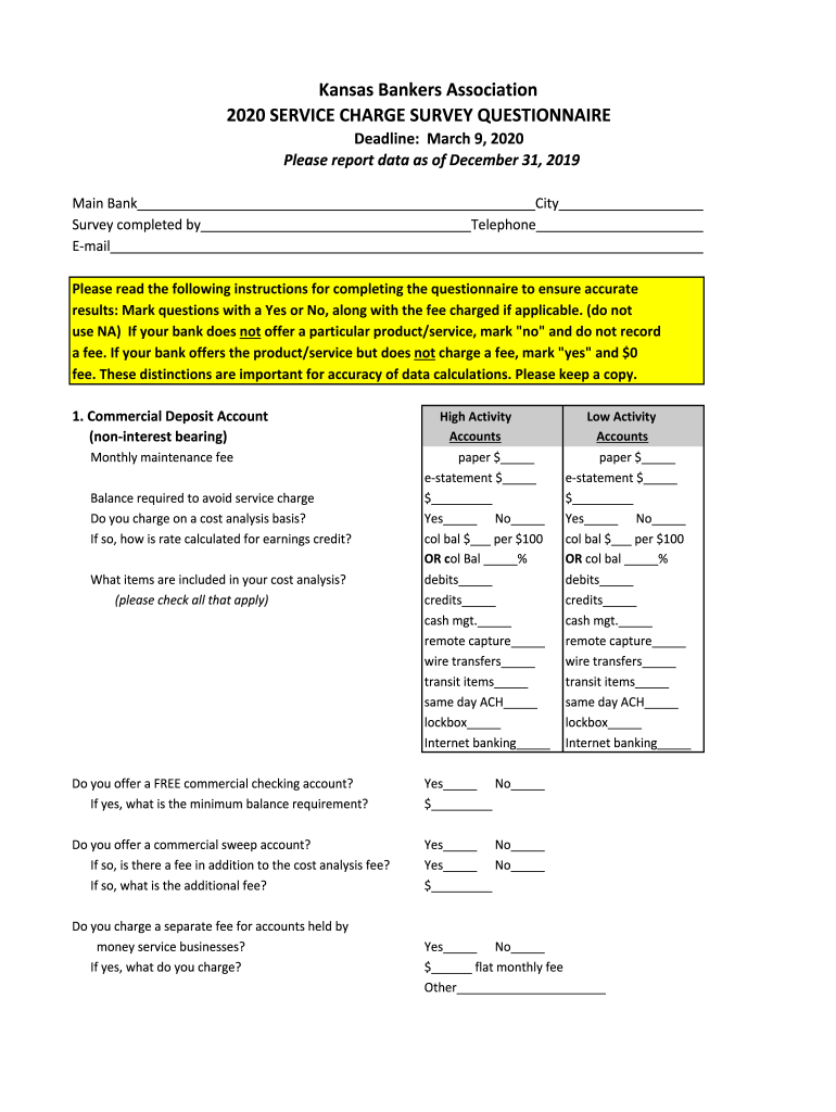 Service Charge Survey Kansas Bankers Association  Form