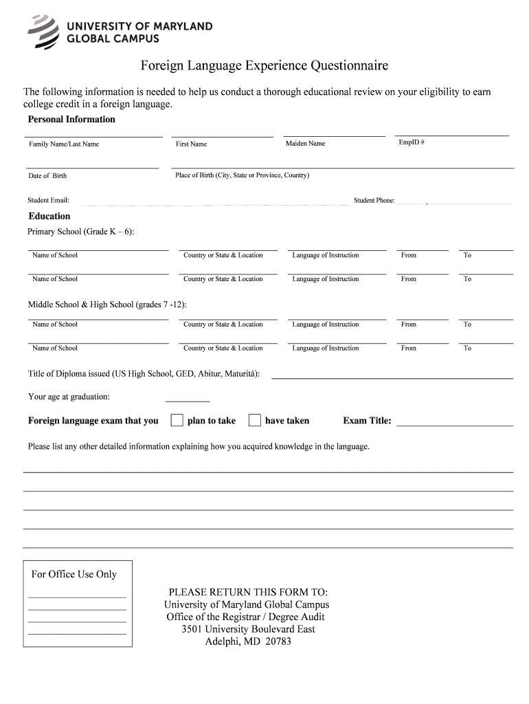 The Following Information is Needed to Help Us Conduct a Thorough Educational Review on Your Eligibility to Earn