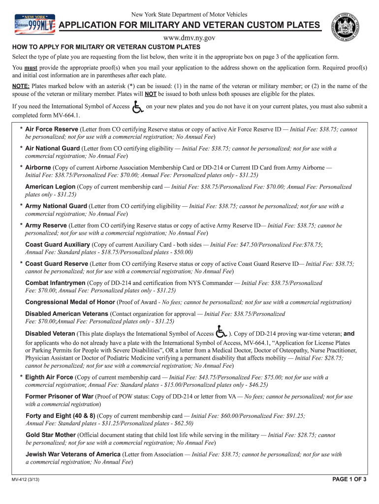  Application for Military and Veteran Custom Plates NYS DMNA 2013-2024