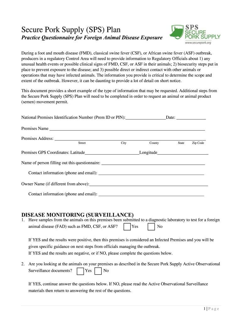 SPS Practice Questionnaire for Foreign Animal Disease Exposure  Form