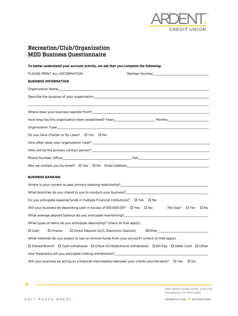 BusinessBusinessCorpClub MDD Questionnaire DOCX  Form