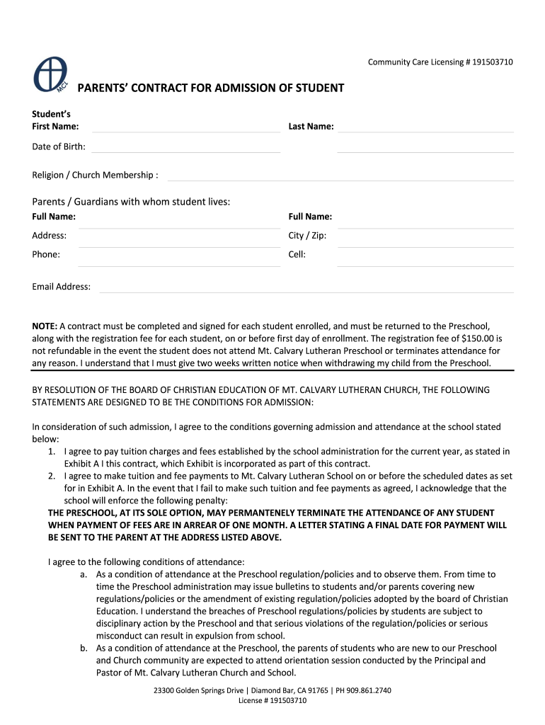 Preschool Contract DOCX  Form