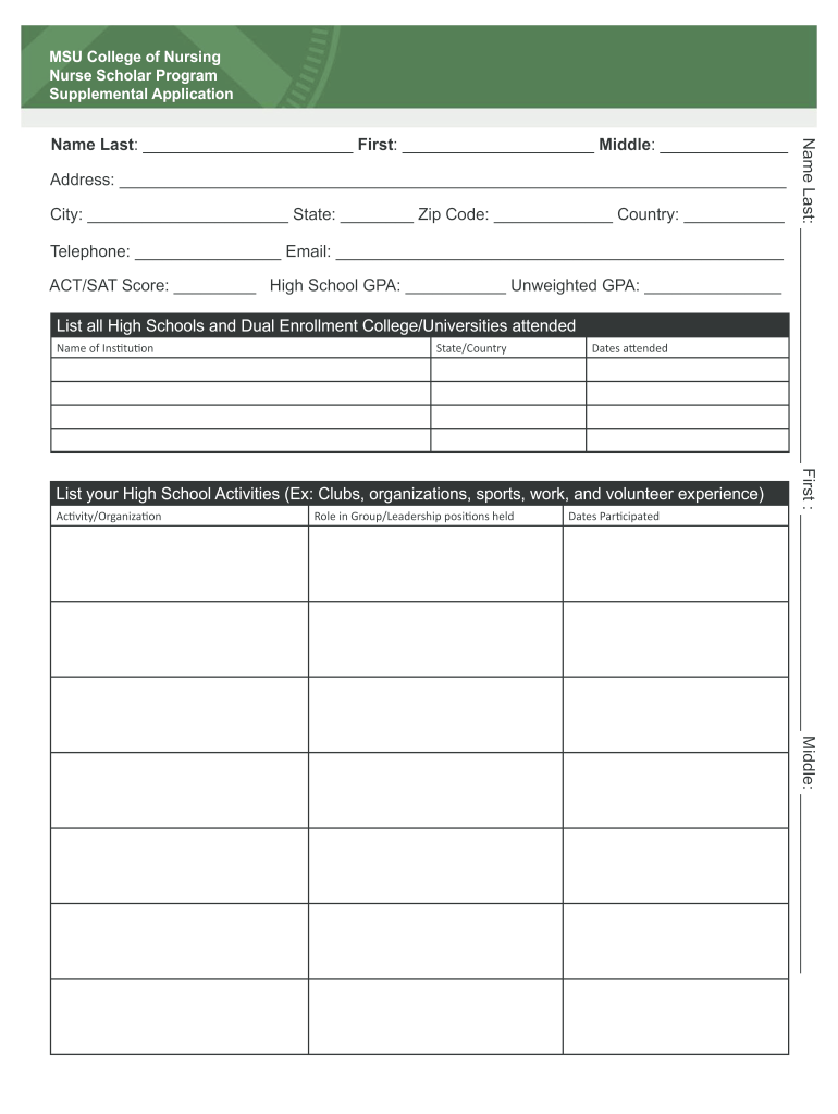 Michigan State University Application  Form