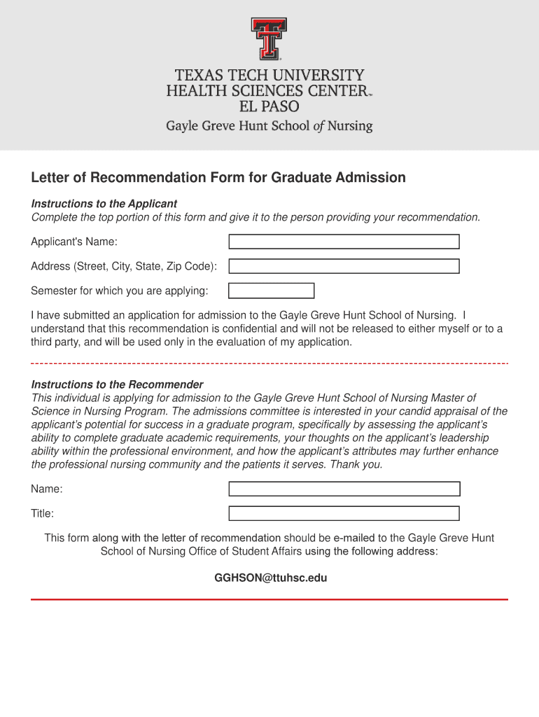 Graduate School Recommendation Letter Templates  Form