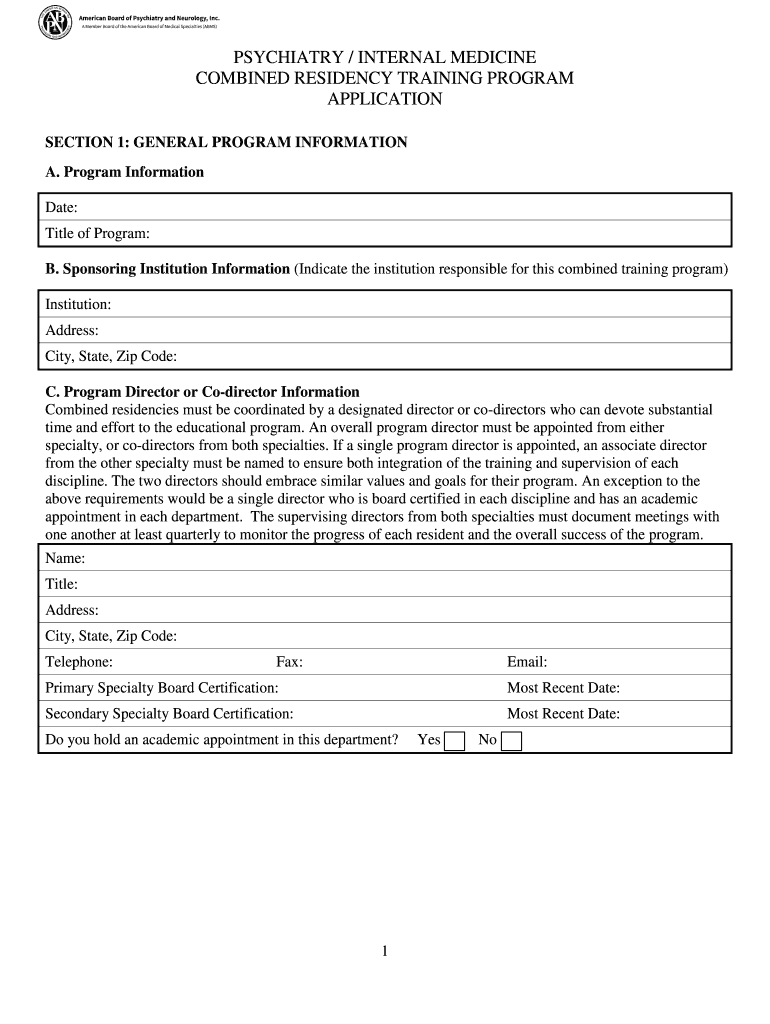 ABPN Combined Training Psych IM Program Application  Form