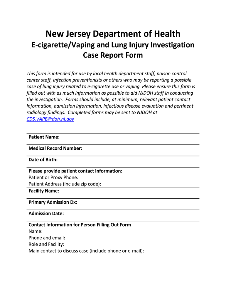 Lung Injury in People Who Report E CigaretteVaping Update  Form