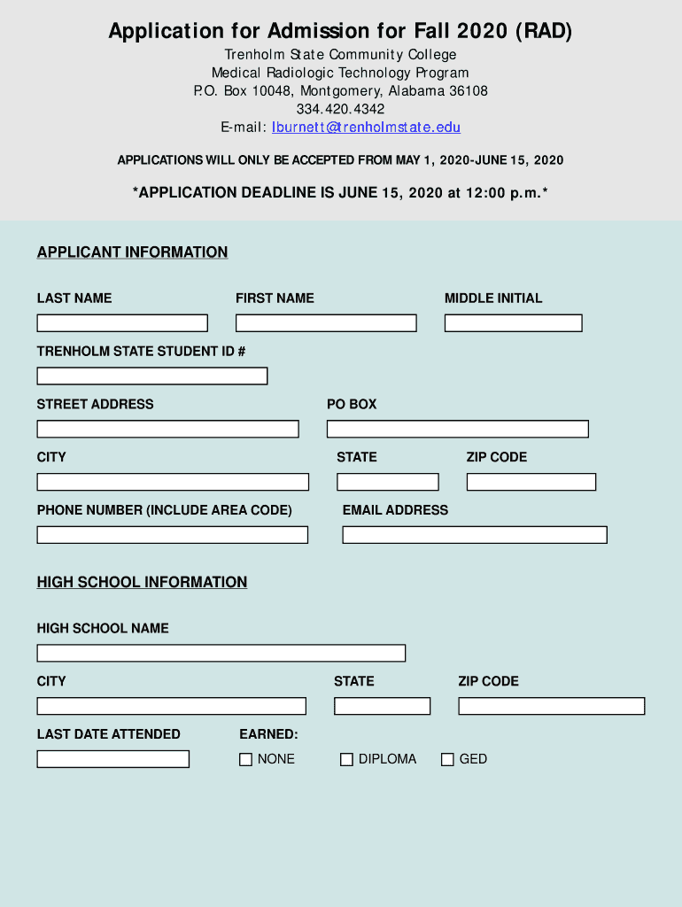 Admissions &amp;amp;amp; RecordsTrenholm State Community College  Form