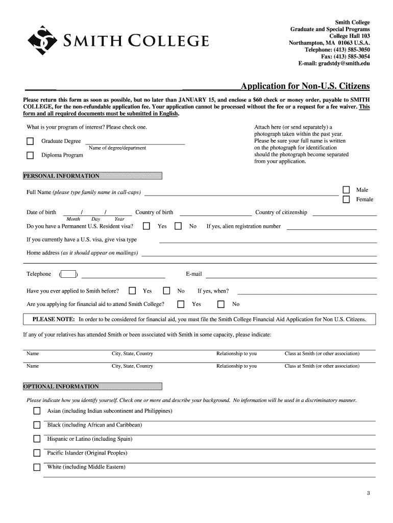 Application for Admission Smith College  Form