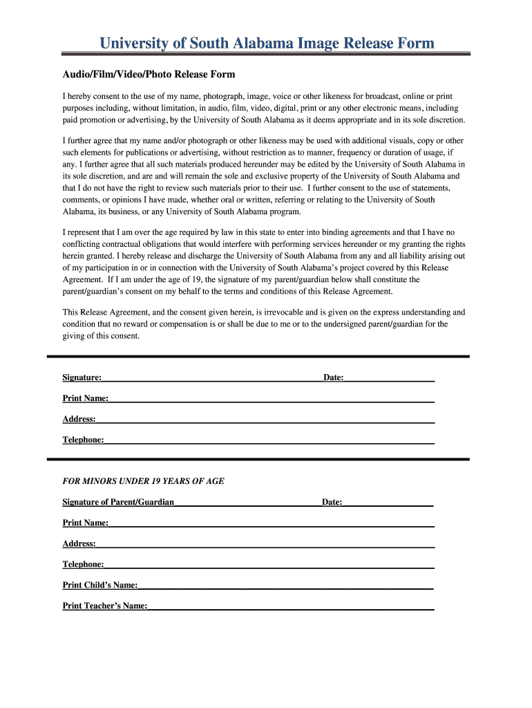 Alabama Photo Release  Form