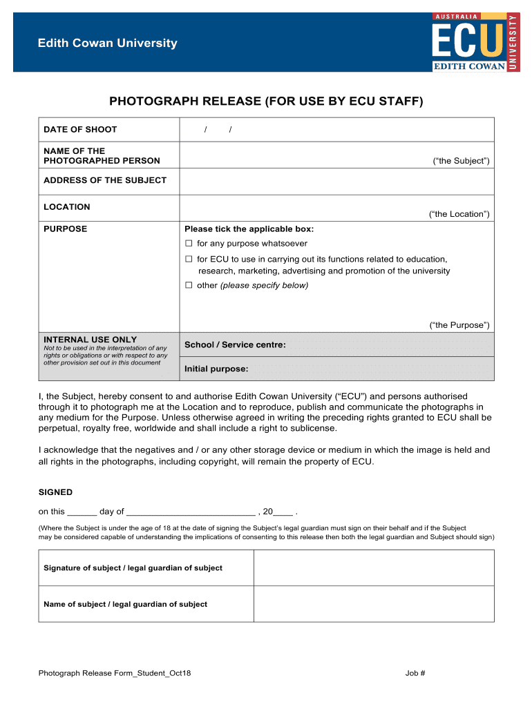 ECU Staff Photograph Release Form Edith Cowan University