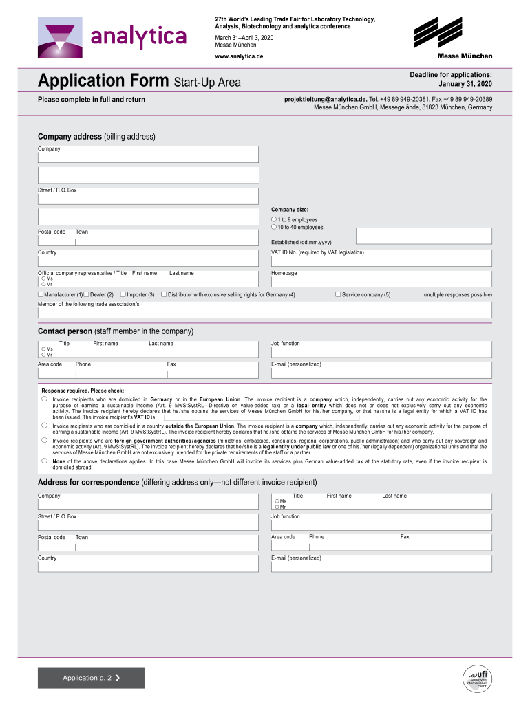  Application Form Start Up Area Messe Mnchen 2019