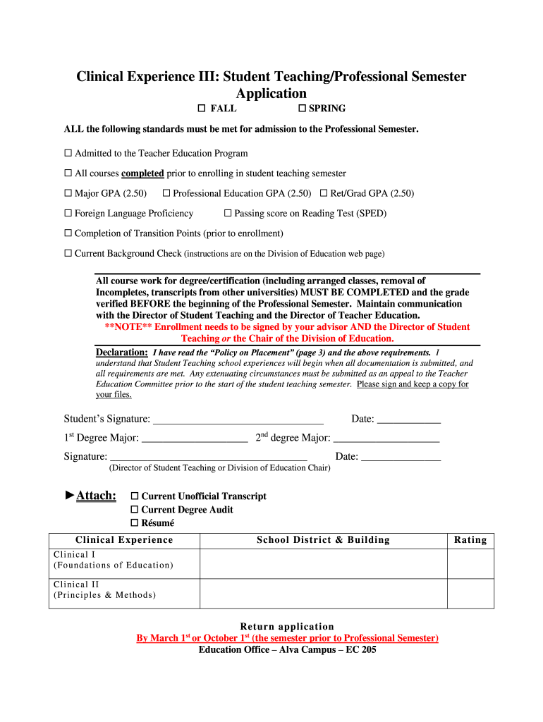 Clinical Student Teaching TCU College of Education  Form