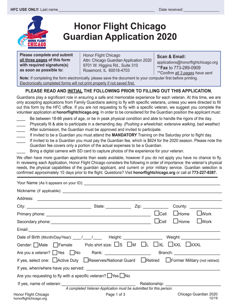 Get and Sign Honor Flight Chicago Veteran Application  Form