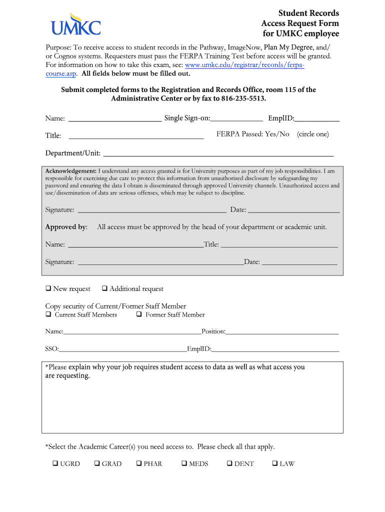 Student Records Access Request Form for UMKC Employee