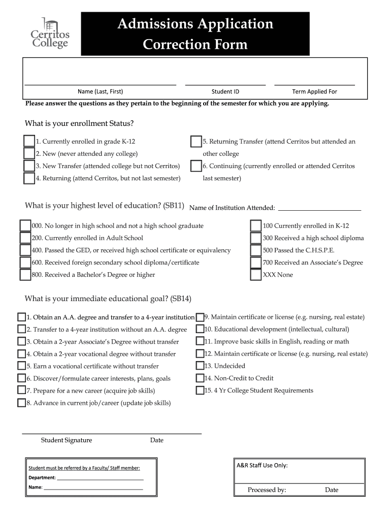 College Correction Form