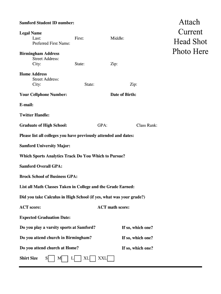 Current Samford Students Sports Marketing Application Process  Form