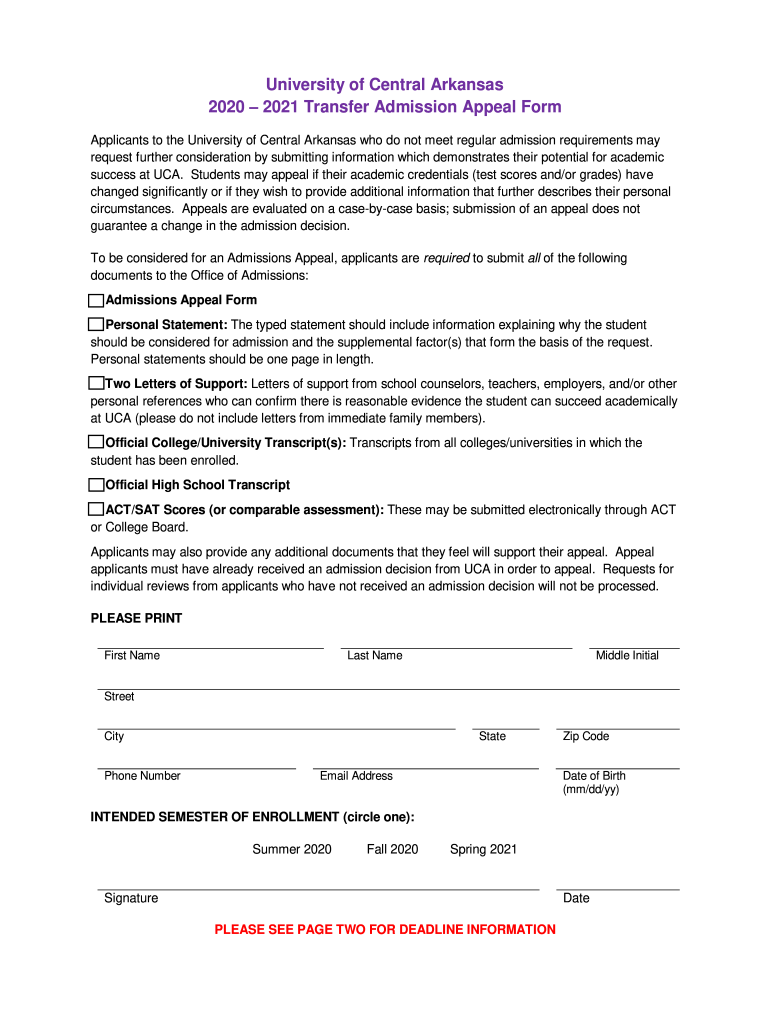 Apply to UCAAdmissions University of Central Arkansas  Form