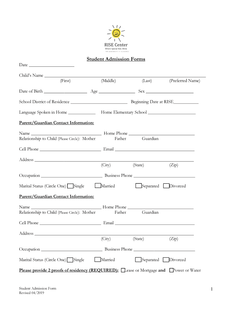 Admission and Social History Form