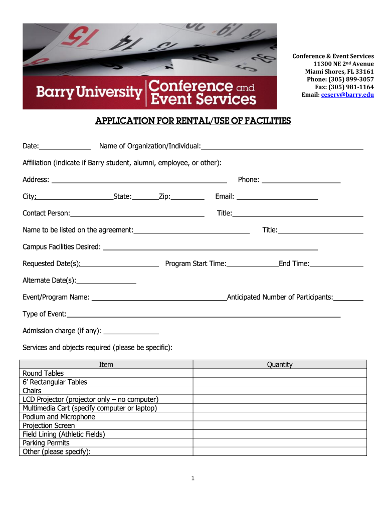 FACILITY RENTAL REQUEST PROCEDURES 1 Verify Room  Form