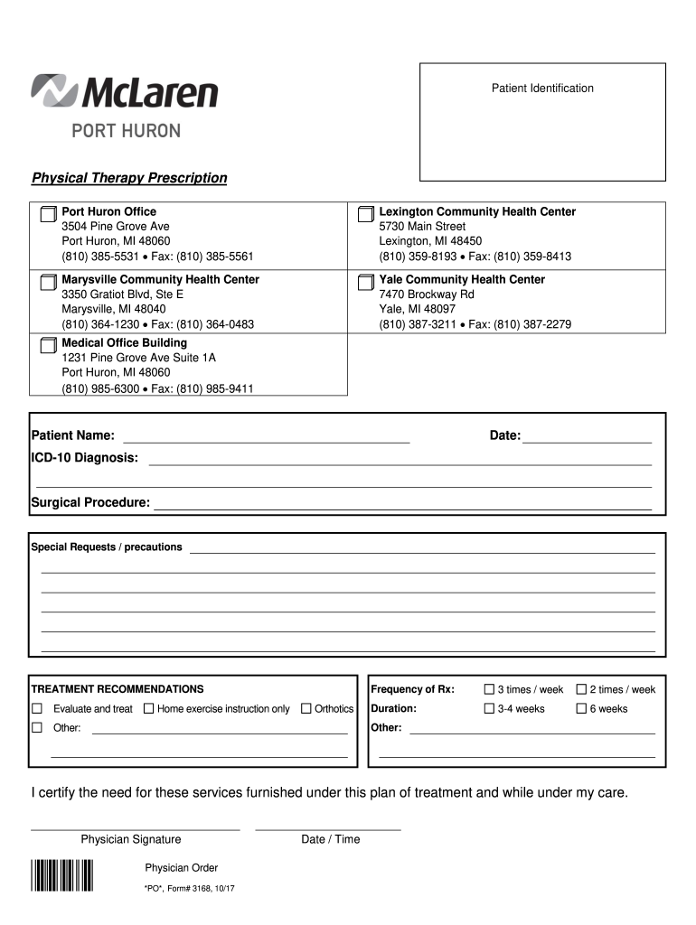 Physical Therapy Physician Fax Order  Form