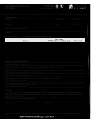Ohio Employer Questionnaire  Form