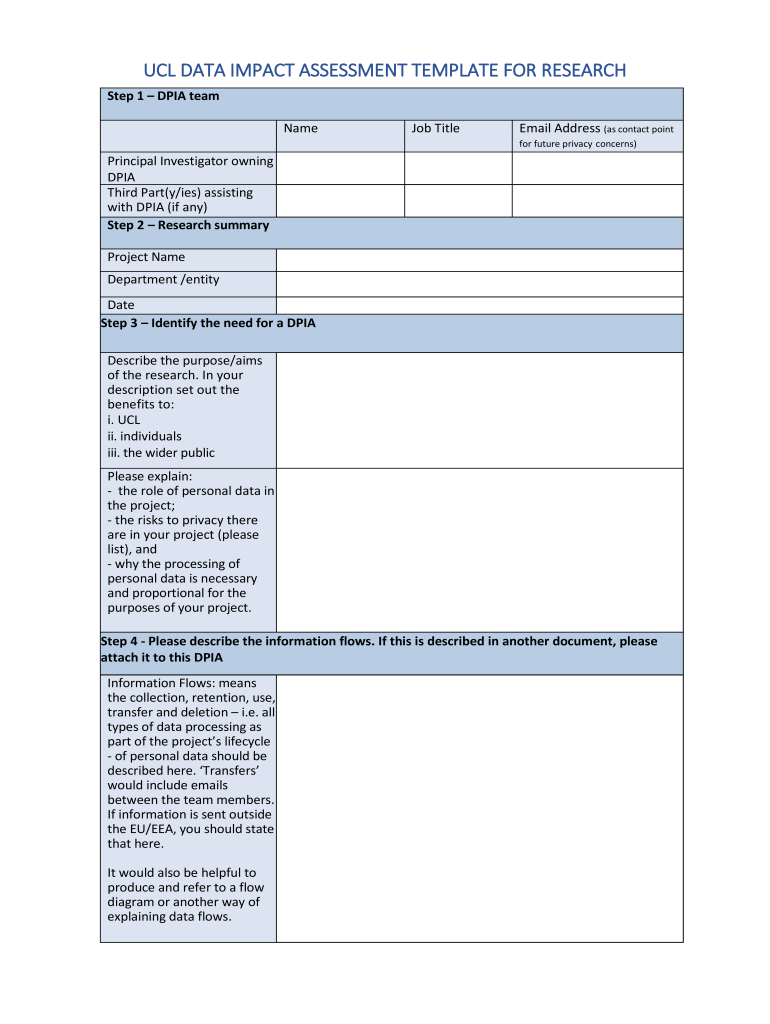 UCL DATA IMPACT ASSESSMENT TEMPLATE for RESEARCH  Form