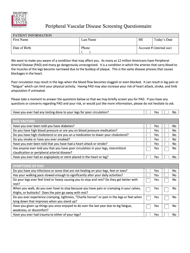 Peripheral Disease Questionnaire  Form