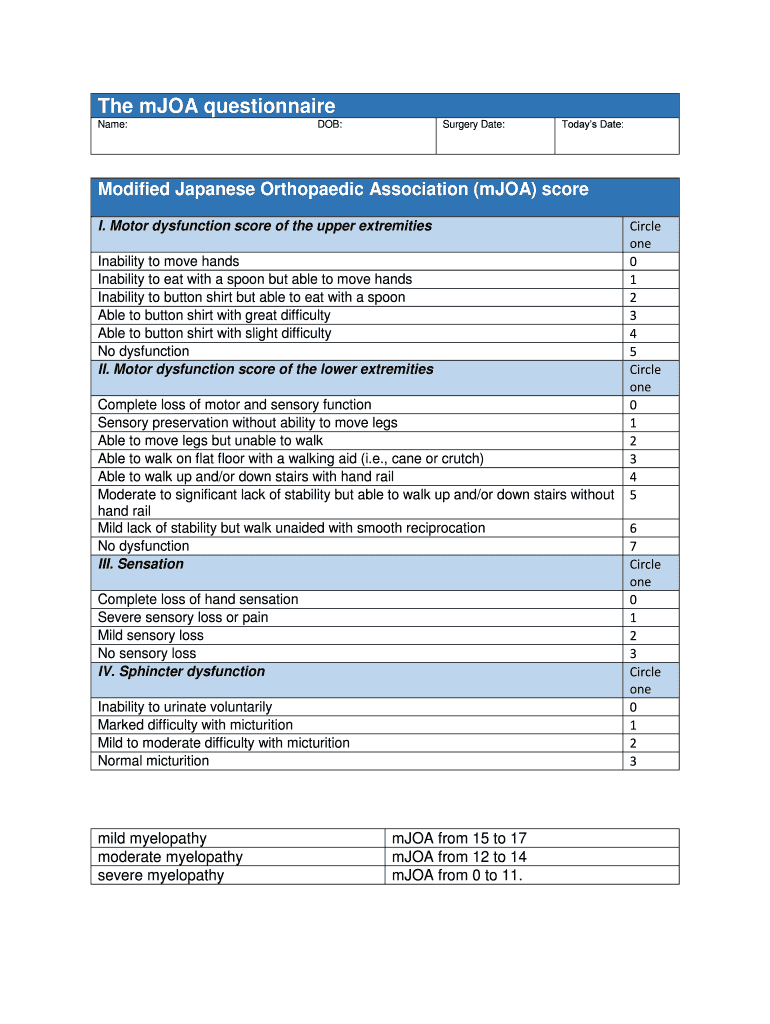 Mjoa Score  Form