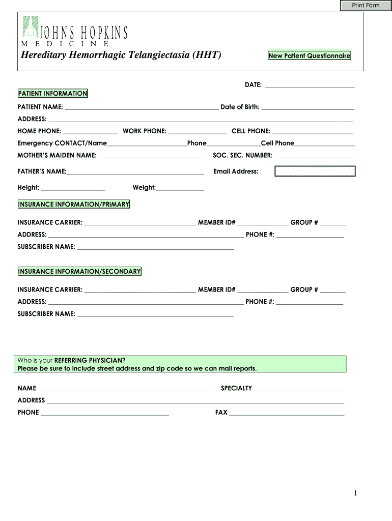 Hereditary Hemorrhagic Telangiectasia Symptoms and  Form
