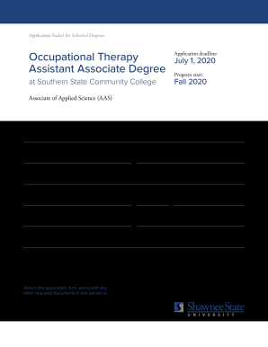 Get and Sign Occupational Therapy Assistant Associate Degree at Southern State Community College Application Packet  Form