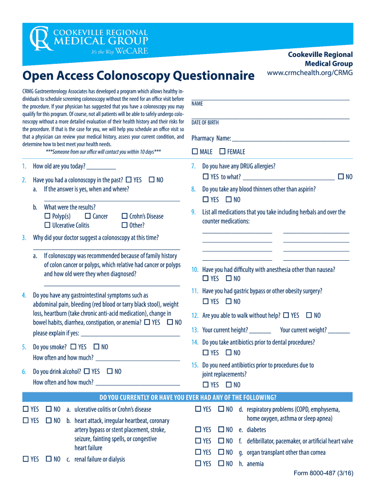 Colonoscopy Questionnaire  Form