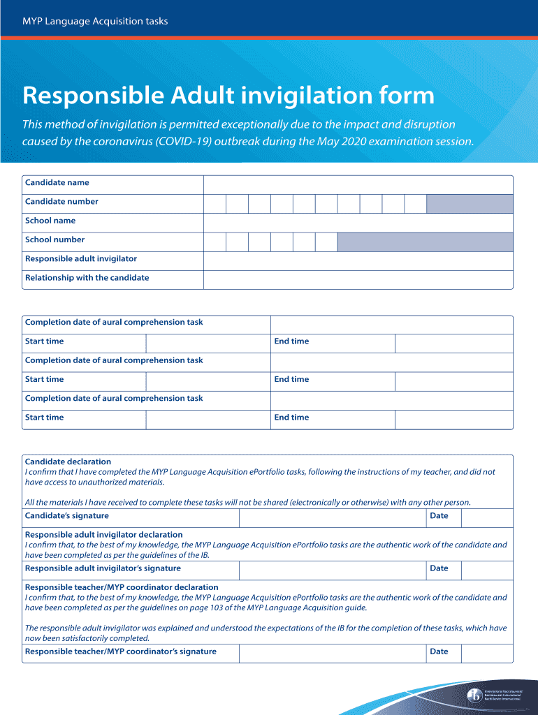 Get and Sign Responsible Adult Invigilation Form 2020-2022