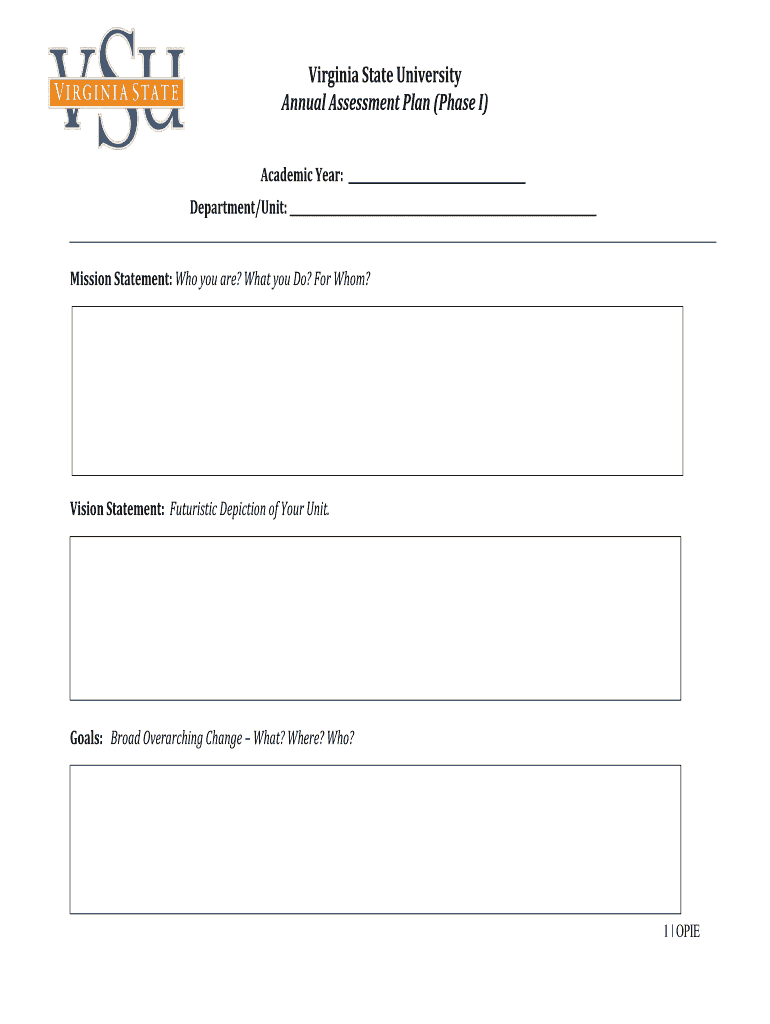 Virginia State University Annual Assessment Plan Phase I  Form