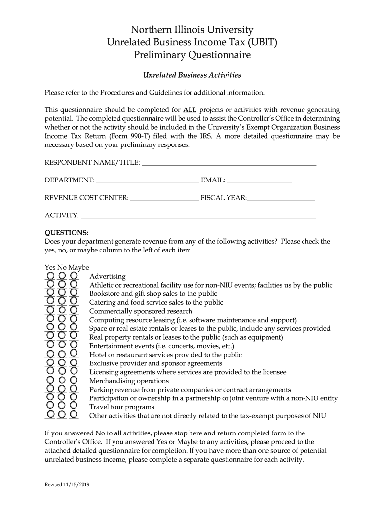  Unrelated Business Income Tax 'UBIT'Tax Department 2019-2024