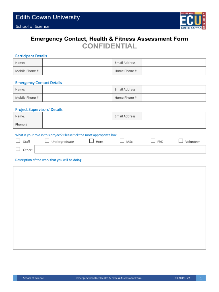 Emergency Contact, Health & Fitness Assessment Form Forms and Induction Checklists