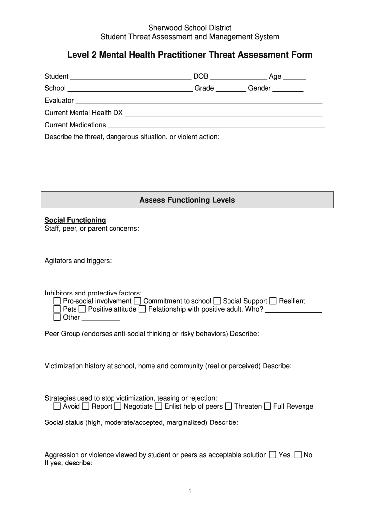 Level 2 Mental Health Practitioner Threat Assessment Form