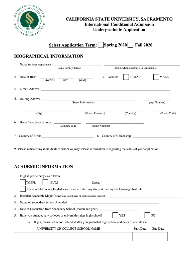 International Conditional Admission  Form