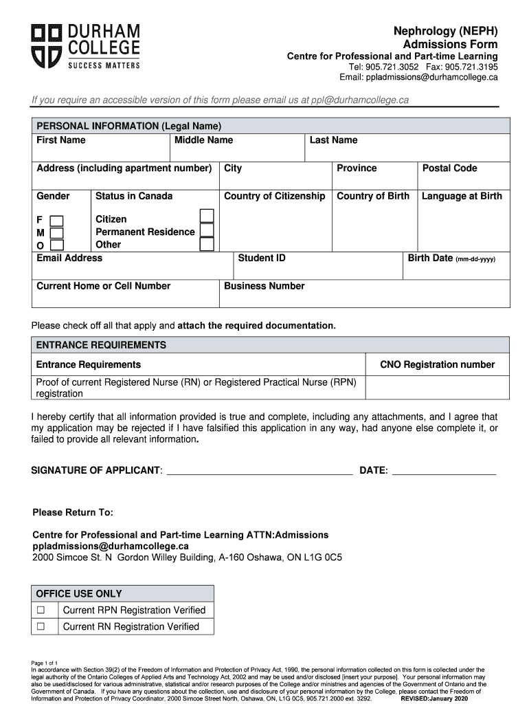  Nephrology CertificateDurham College 2020